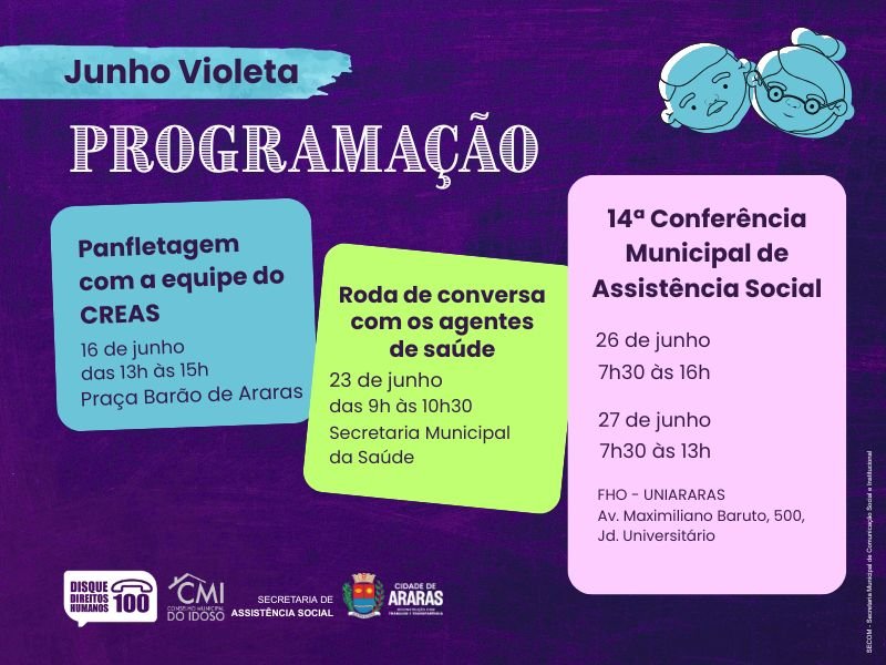 Junho é o mês da Conscientização da Violência contra a Pessoa Idosa