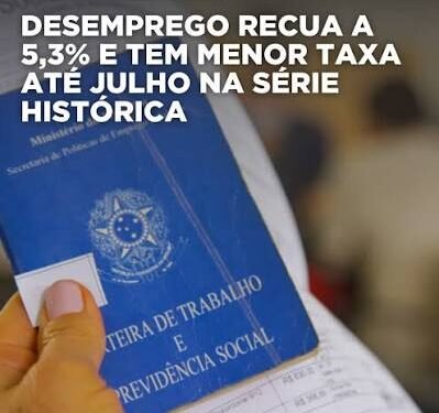 PNAD Contínua: taxa de desocupação chega a 5,3%, a menor da série histórica