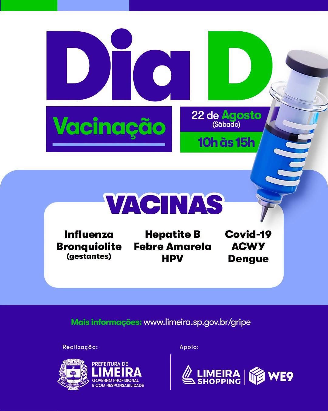 “Dia D” de Vacinação chega ao Limeira Shopping neste sábado
